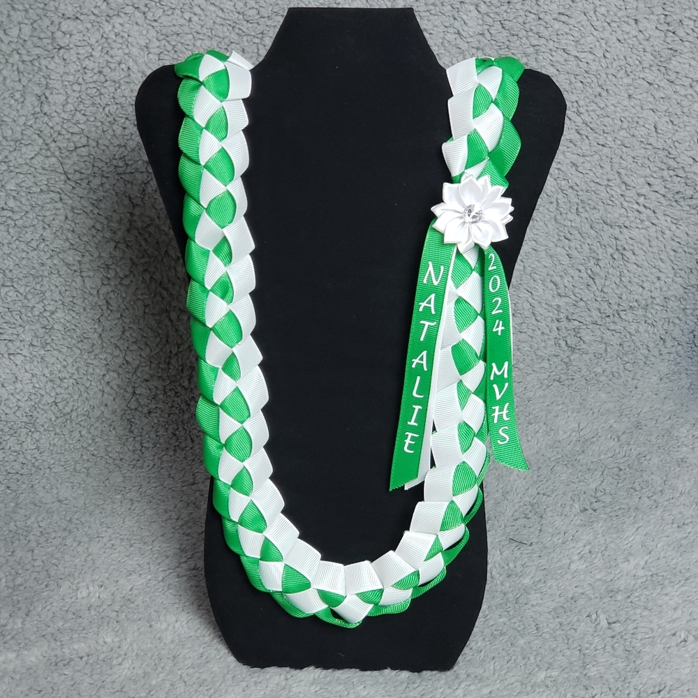 2-Ribbon Custom Personalize Graduation Lei (Choose Colors, Name, Year, School)